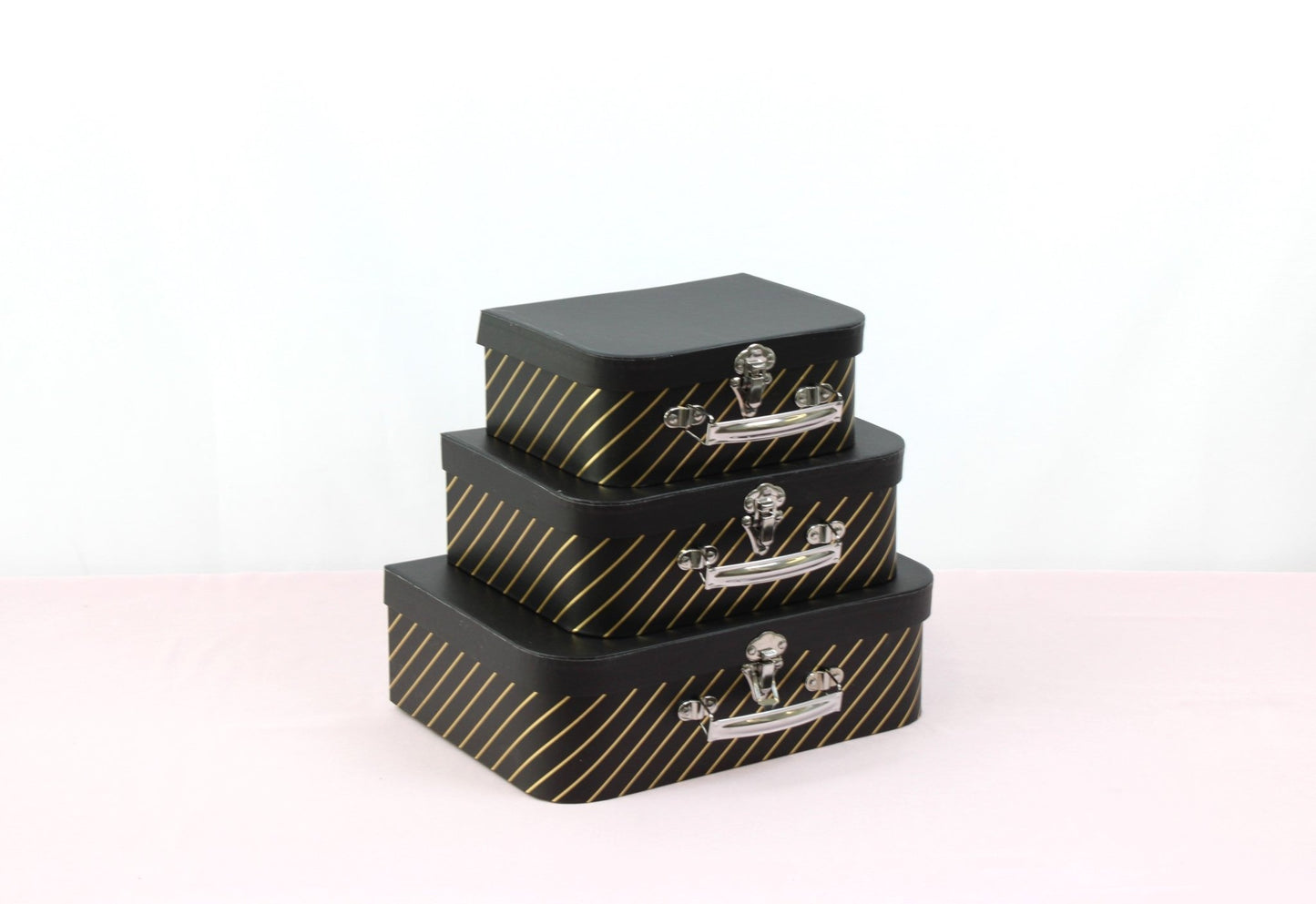 Gold Stripe Suitcase Flower Gift Box - Elegant Supply