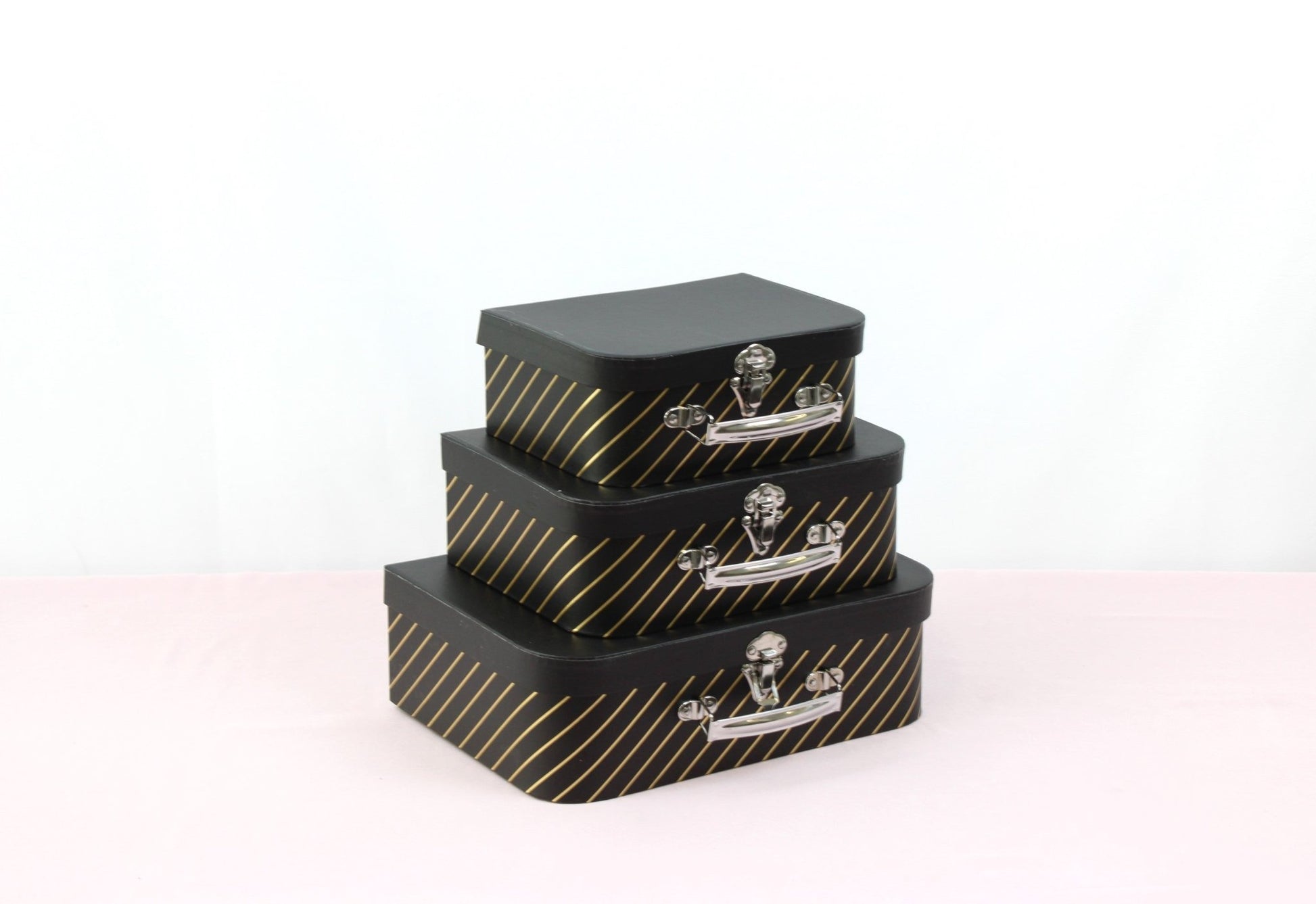 Gold Stripe Suitcase Flower Gift Box - Elegant Supply