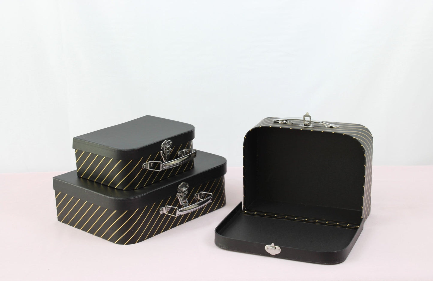 Gold Stripe Suitcase Flower Gift Box - Elegant Supply