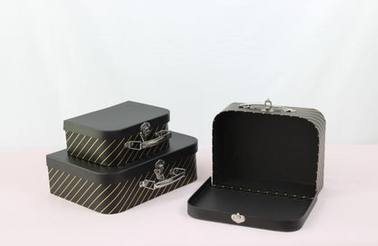 Gold Stripe Suitcase Flower Gift Box - Elegant Supply