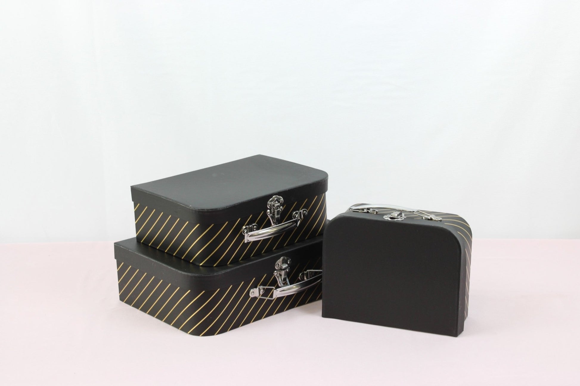 Gold Stripe Suitcase Flower Gift Box - Elegant Supply