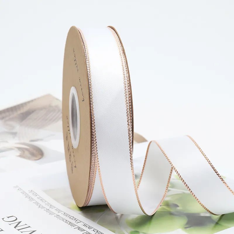 Golden Edge Line Silk Ribbon Roll For Flower Bouquet & Gift Wrapping - Elegant Supply