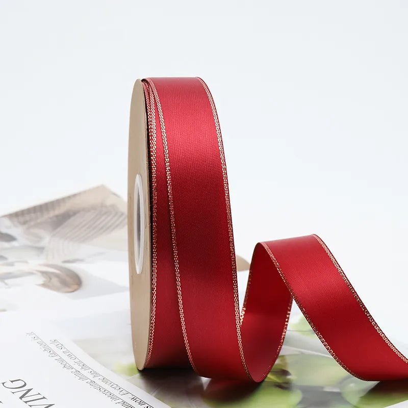 Golden Edge Line Silk Ribbon Roll For Flower Bouquet & Gift Wrapping - Elegant Supply
