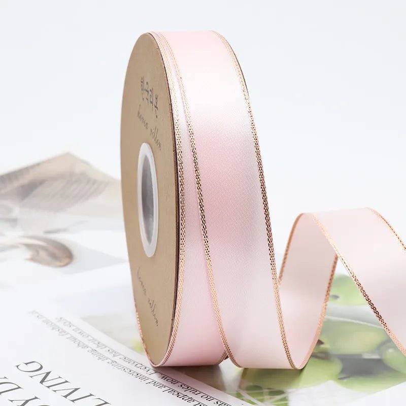 Golden Edge Line Silk Ribbon Roll For Flower Bouquet & Gift Wrapping - Elegant Supply
