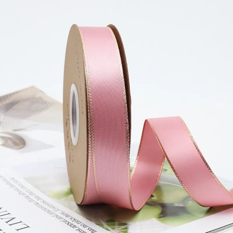 Golden Edge Line Silk Ribbon Roll For Flower Bouquet & Gift Wrapping - Elegant Supply