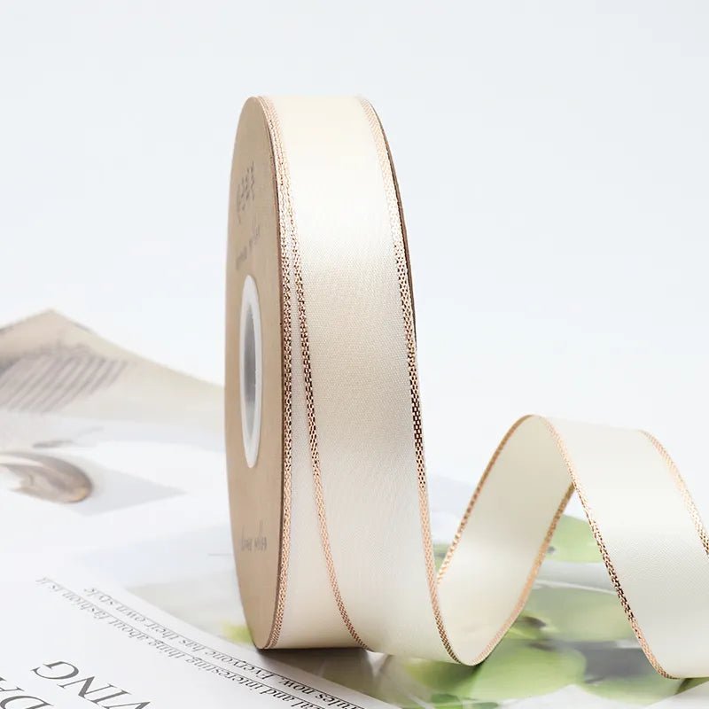Golden Edge Line Silk Ribbon Roll For Flower Bouquet & Gift Wrapping - Elegant Supply