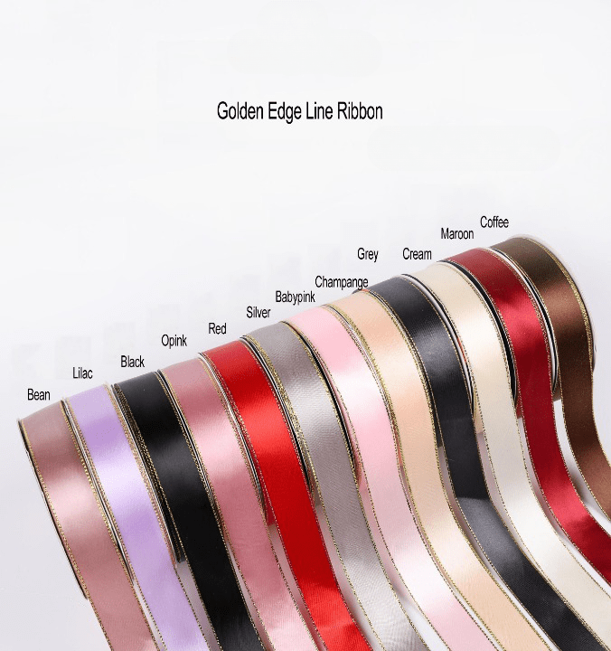 Golden Edge Line Silk Ribbon Roll For Flower Bouquet & Gift Wrapping - Elegant Supply