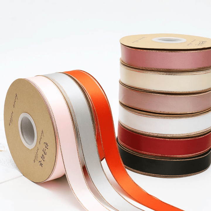 Golden Edge Line Silk Ribbon Roll For Flower Bouquet & Gift Wrapping - Elegant Supply