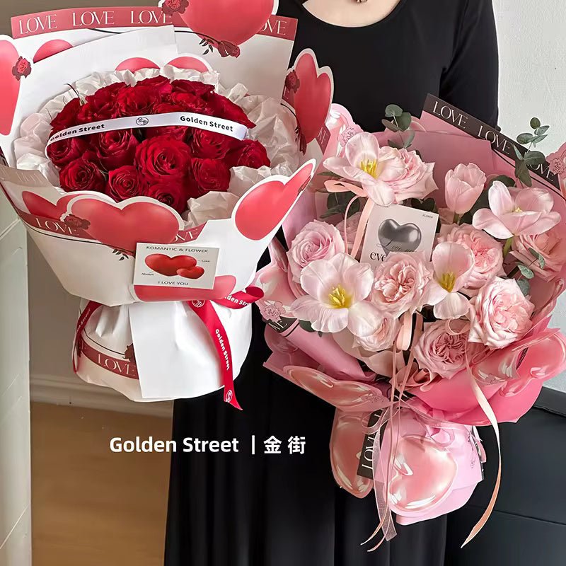 Heart Balloon Flower Wrapping Paper (10pcs/bag) - Elegant Supply