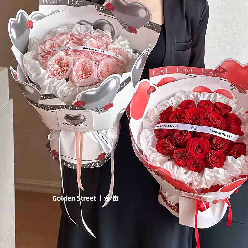 Heart Balloon Flower Wrapping Paper (10pcs/bag) - Elegant Supply