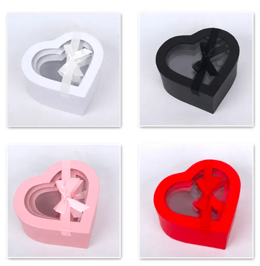Heart Shaped Box with Ribbon and Clear Lid - Elegant Supply