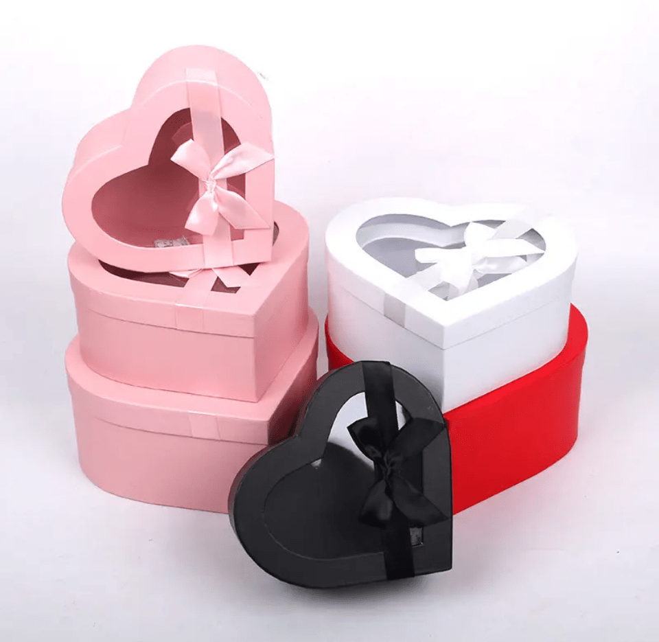 Heart Shaped Box with Ribbon and Clear Lid - Elegant Supply