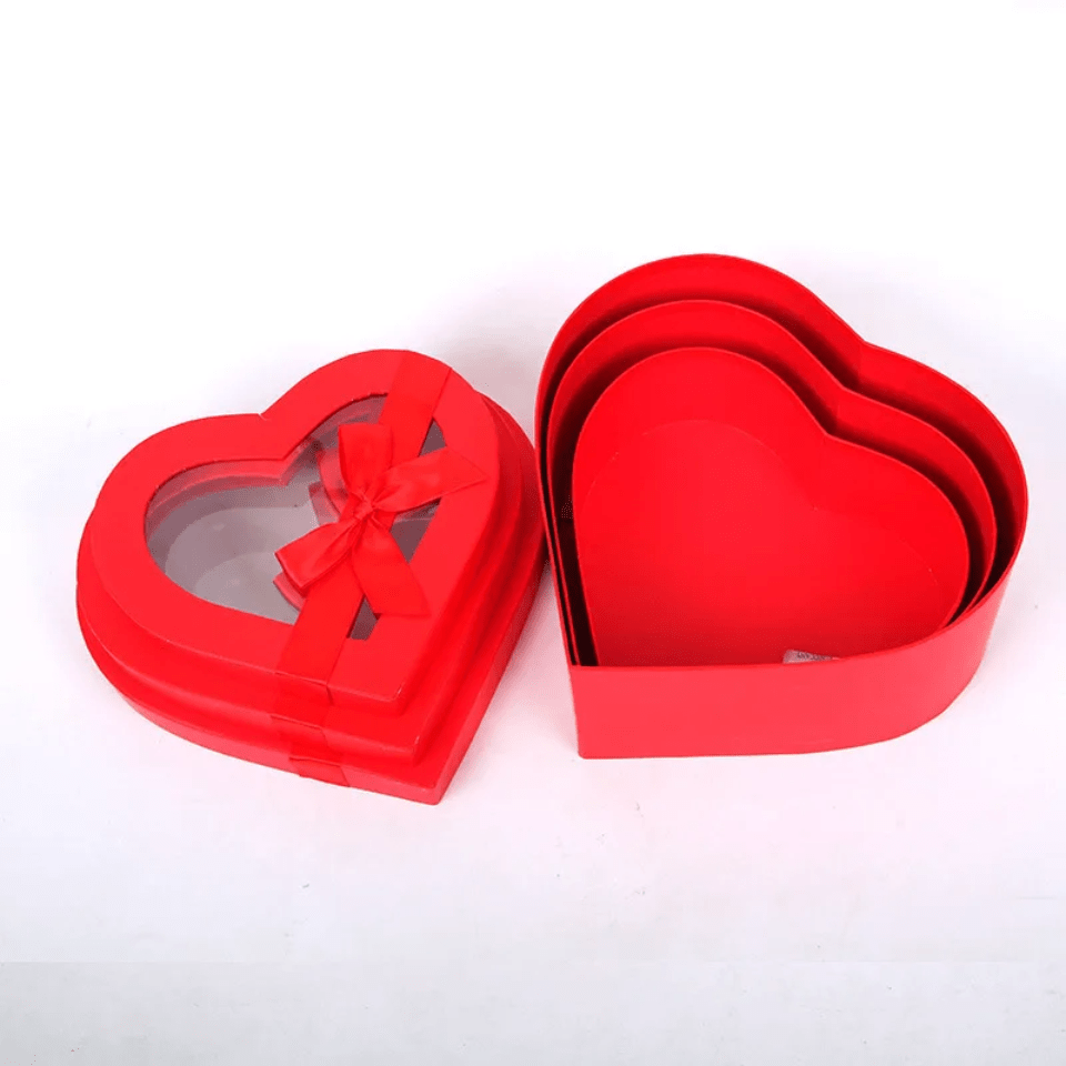 Heart Shaped Box with Ribbon and Clear Lid - Elegant Supply