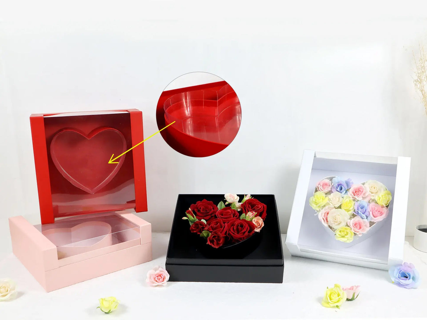 Heart Square Frame Flower Gift Box with Insert - Elegant Supply