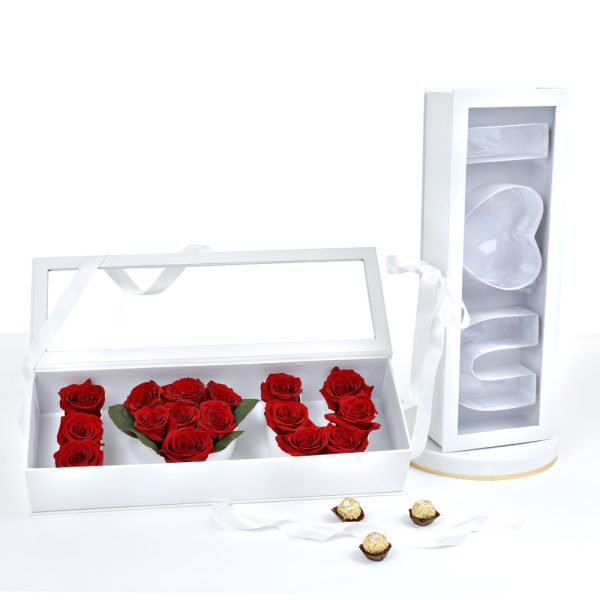 I Love You Fillable Flower Box with Clear Window and Ribbon - Fillable Letters - Various Colors - Elegant Supply
