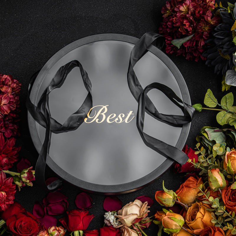 Large “Best” Round Flower Gift Box with Clear Lid & Handles - Elegant Supply