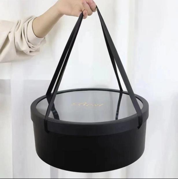 Large “Best” Round Flower Gift Box with Clear Lid & Handles - Elegant Supply