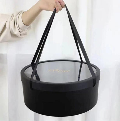 Large “Best” Round Flower Gift Box with Clear Lid & Handles - Elegant Supply