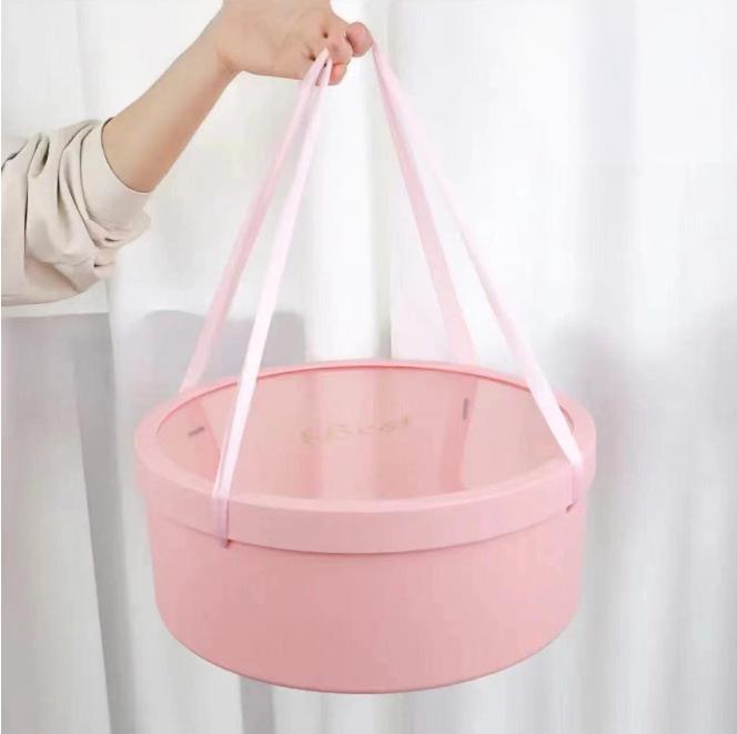 Large “Best” Round Flower Gift Box with Clear Lid & Handles - Elegant Supply