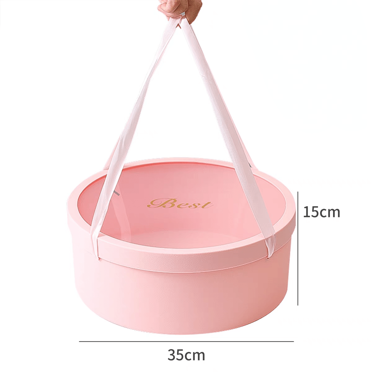 Large “Best” Round Flower Gift Box with Clear Lid & Handles - Elegant Supply