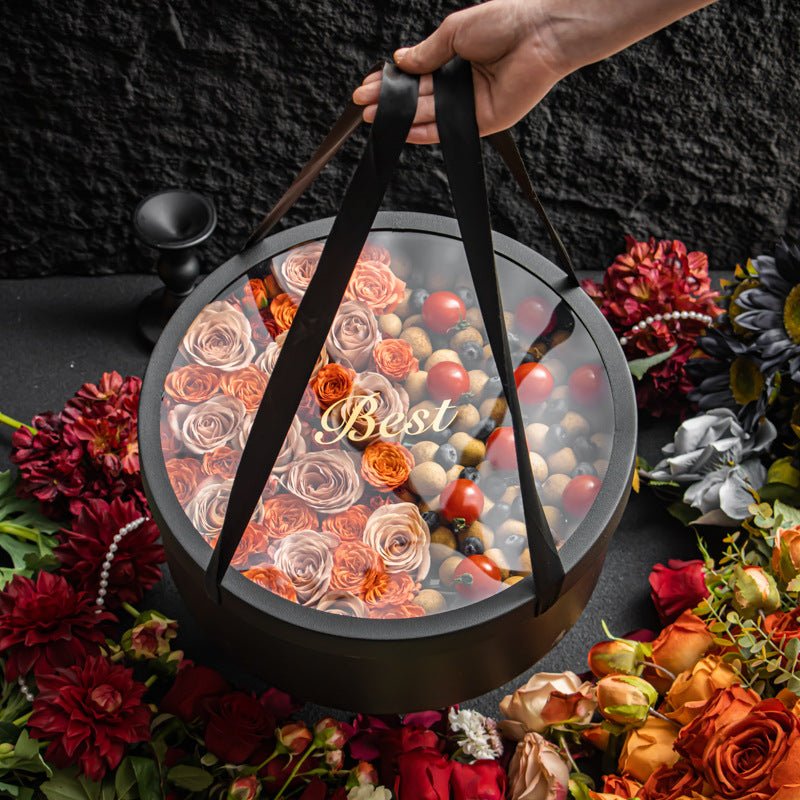 Large “Best” Round Flower Gift Box with Clear Lid & Handles - Elegant Supply