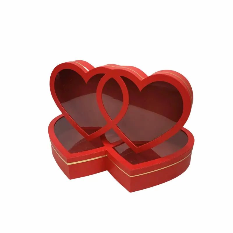 Large Double Heart Flower Gift Box with Clear Lid - Elegant Supply