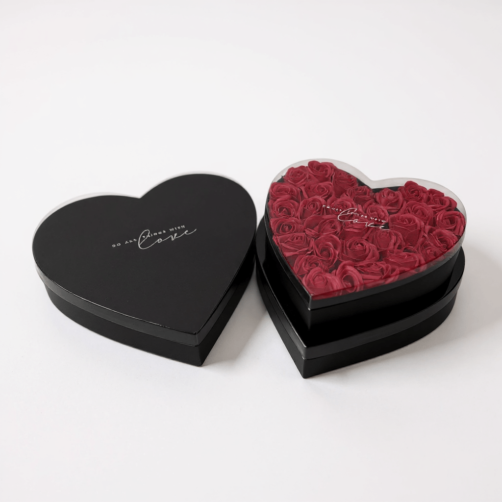 Large “Love Bloom” Heart Flower Gift Box with Clear Lid - Elegant Supply
