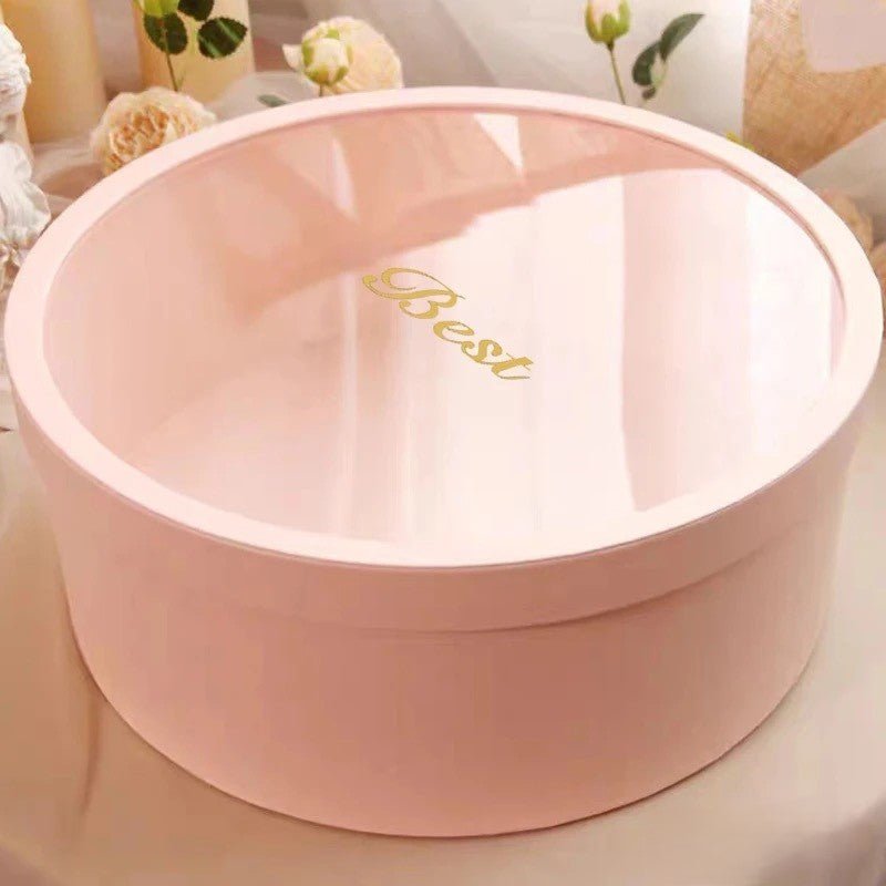 Large Luxury “Best” Round Flower Gift Box with Clear Lid - Elegant Supply