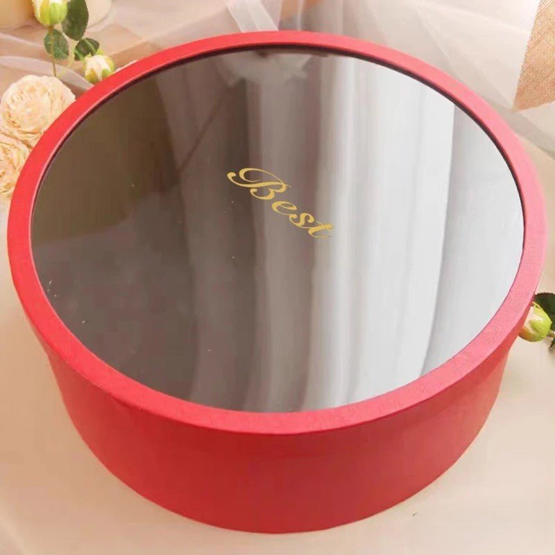 Large Luxury “Best” Round Flower Gift Box with Clear Lid - Elegant Supply