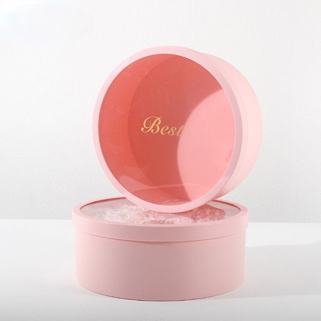 Large Luxury “Best” Round Flower Gift Box with Clear Lid - Elegant Supply