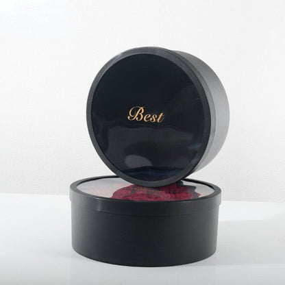 Large Luxury “Best” Round Flower Gift Box with Clear Lid - Elegant Supply