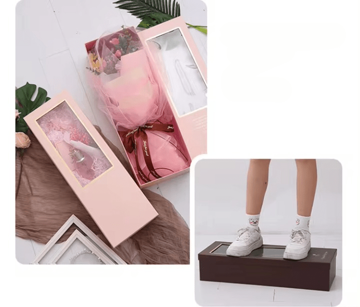 Large Rigid Rectangle Flower Gift Box with Clear Window for Bouquet - Elegant Supply