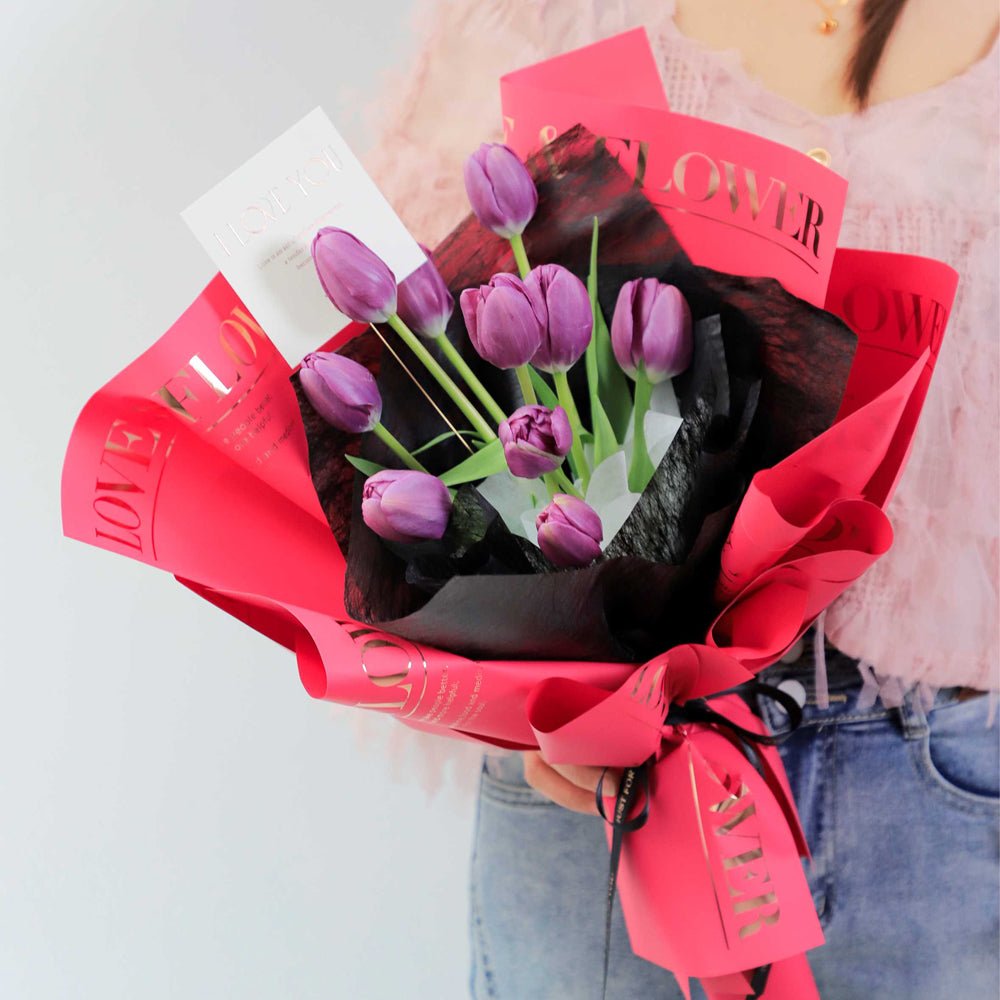 Love and Flower Gold Foil Waterproof Flower Wrapping Paper (10 sheets/bag) - Elegant Supply