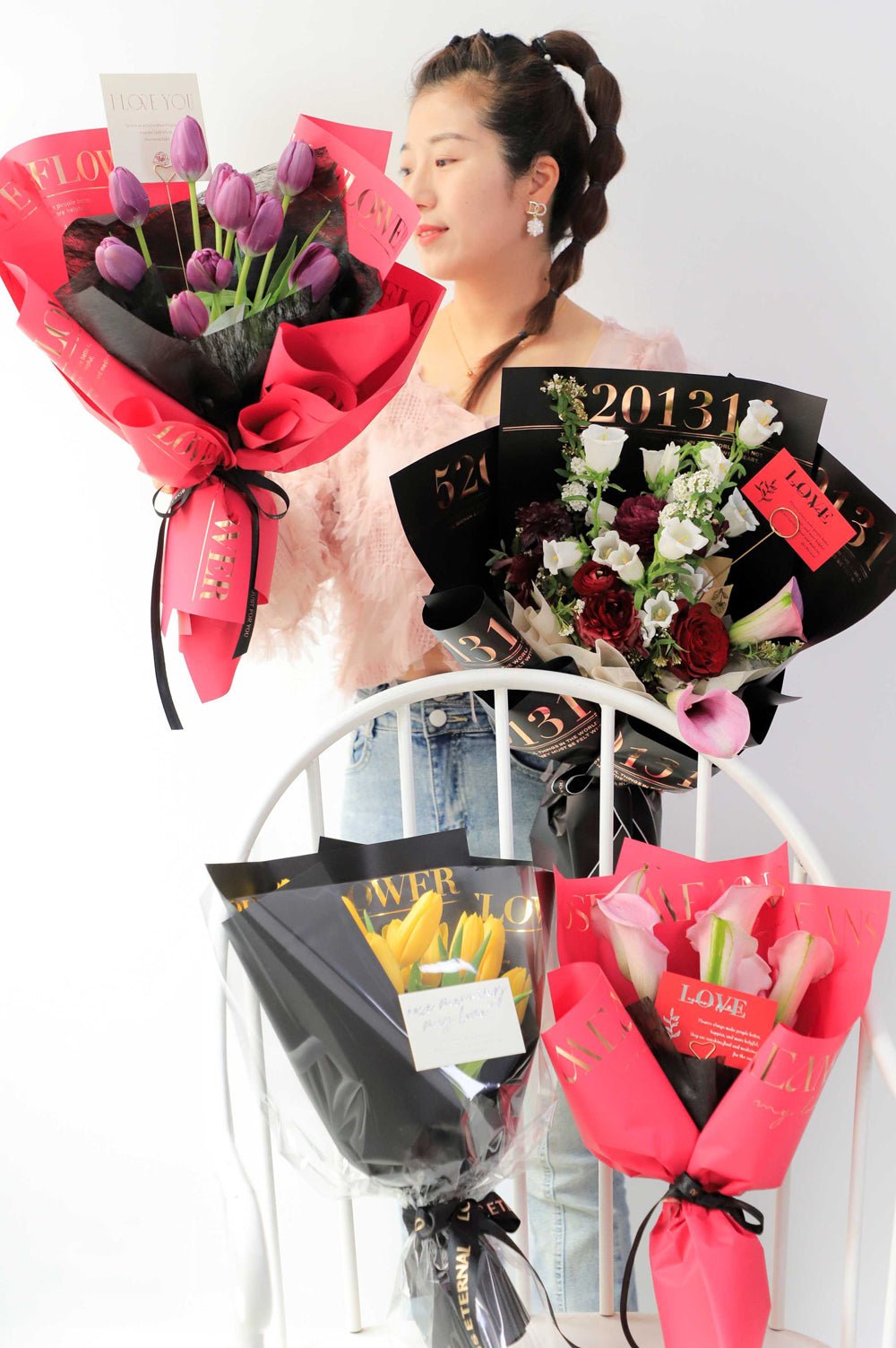 Love and Flower Gold Foil Waterproof Flower Wrapping Paper (10 sheets/bag) - Elegant Supply