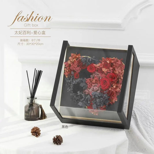 Luxury Acrylic Square Heart Flower Gift Box Various Colors - Elegant Supply