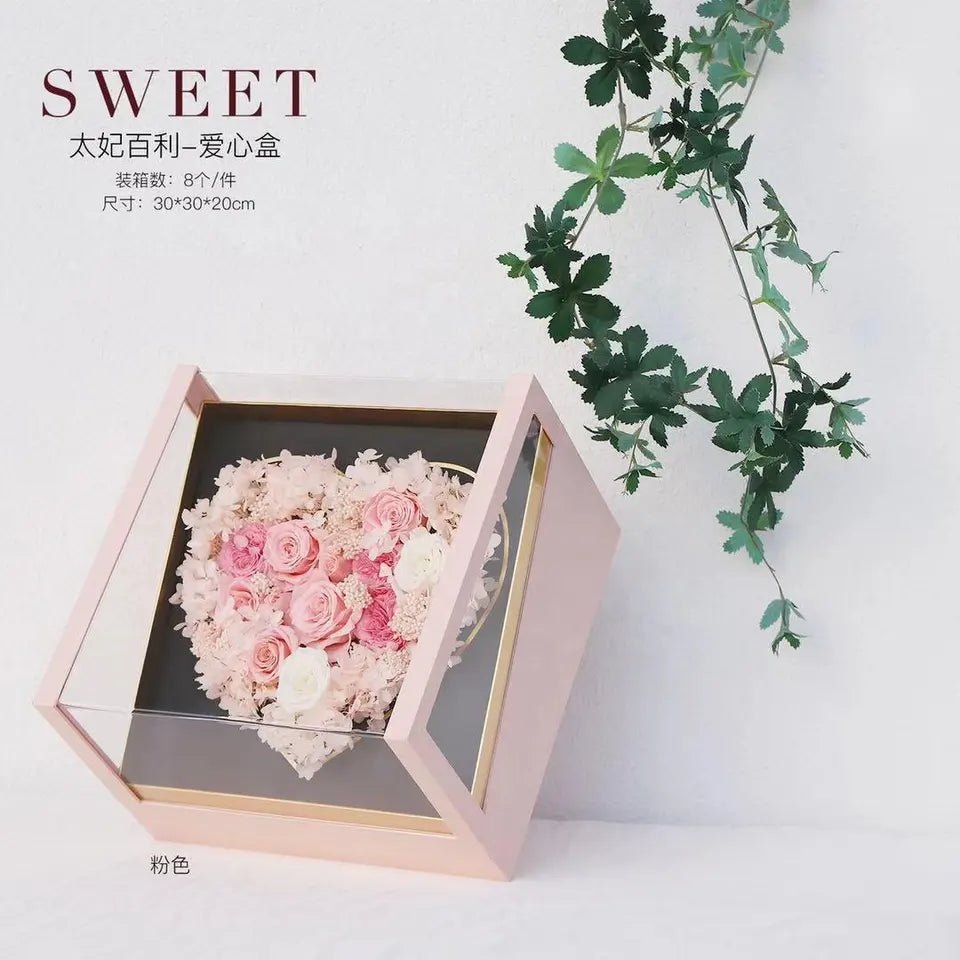 Luxury Acrylic Square Heart Flower Gift Box Various Colors - Elegant Supply