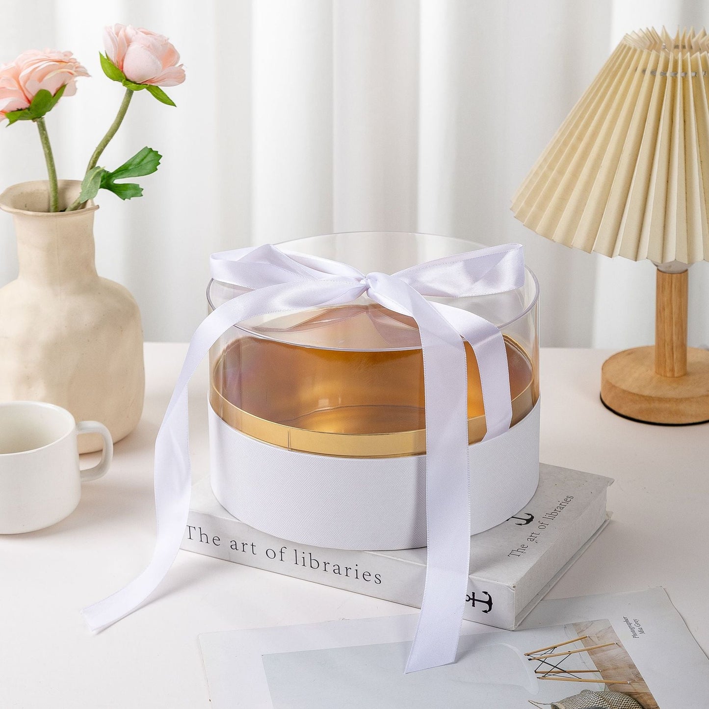 Luxury Round Acrylic Gift Box with Satin Ribbon - Elegant Supply