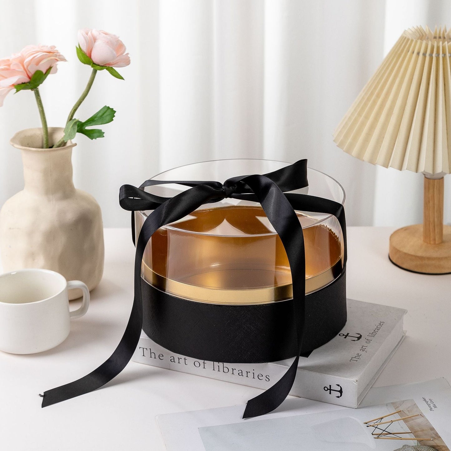 Luxury Round Acrylic Gift Box with Satin Ribbon - Elegant Supply