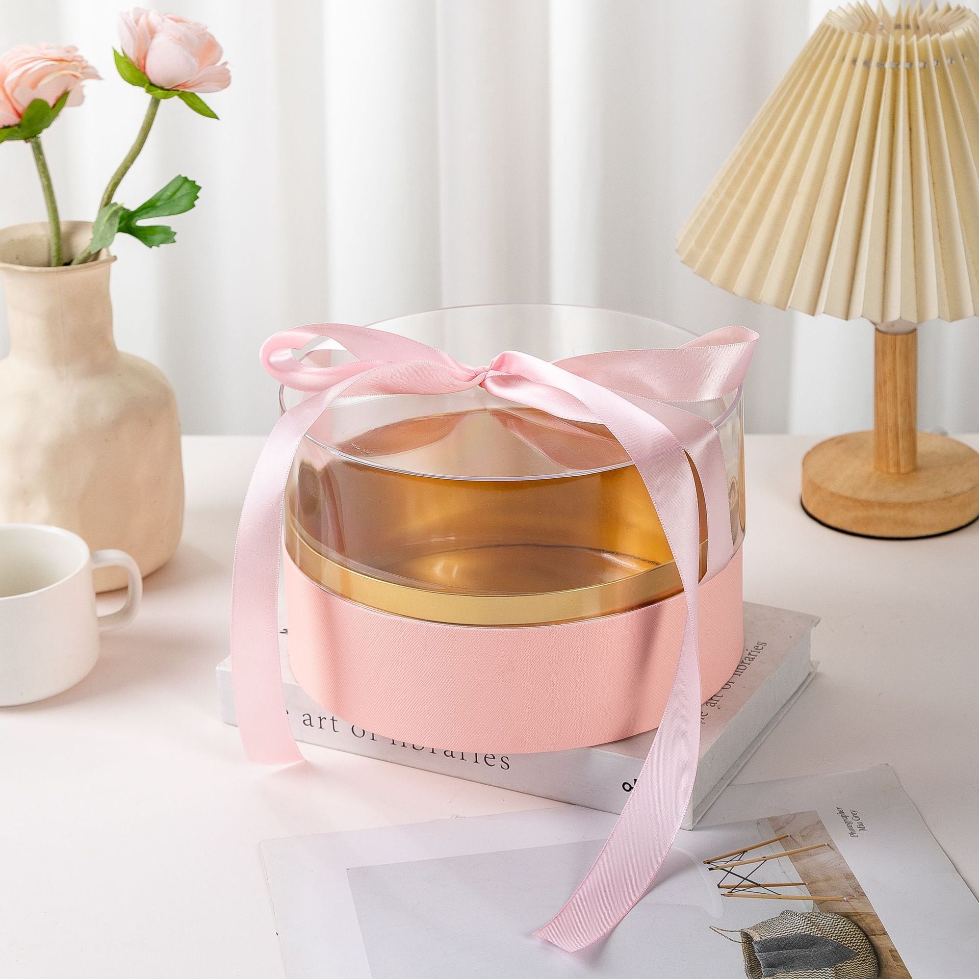 Luxury Round Acrylic Gift Box with Satin Ribbon - Elegant Supply