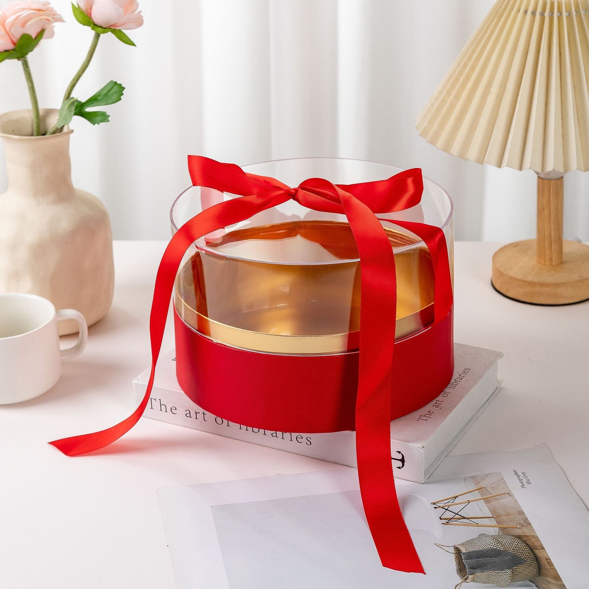 Luxury Round Acrylic Gift Box with Satin Ribbon - Elegant Supply