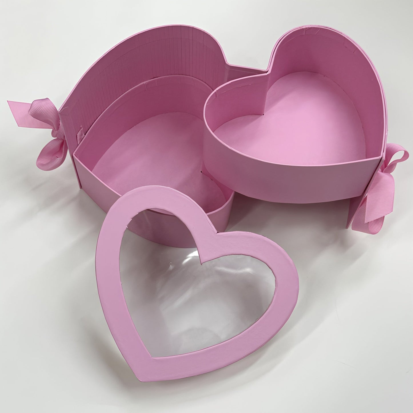 Mini Two - Layer Heart Flower Box with Clear Lid & Ribbon - Elegant Supply