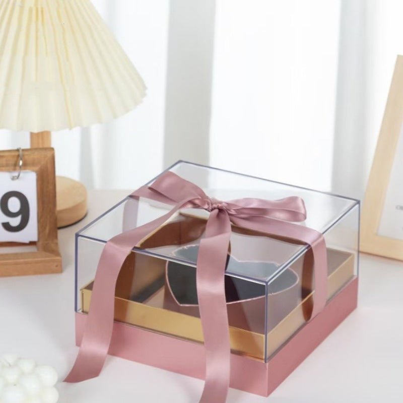 Modern Acrylic Flower Gift Box with Heart Frame and Ribbon - Elegant Supply
