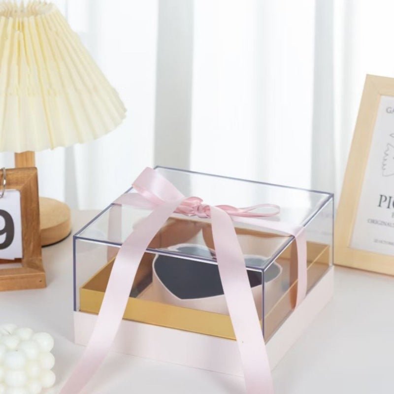 Modern Acrylic Flower Gift Box with Heart Frame and Ribbon - Elegant Supply