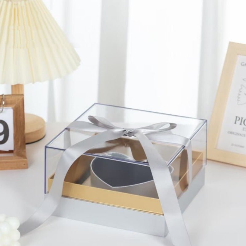 Modern Acrylic Flower Gift Box with Heart Frame and Ribbon - Elegant Supply