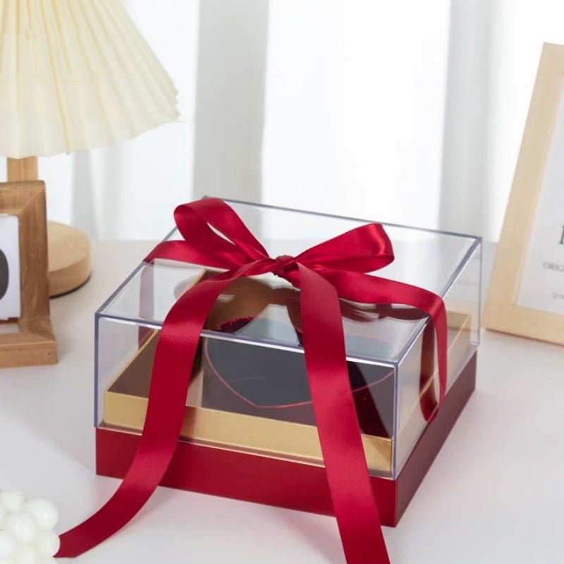 Modern Acrylic Flower Gift Box with Heart Frame and Ribbon - Elegant Supply