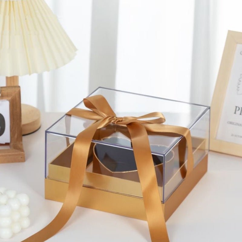 Modern Acrylic Flower Gift Box with Heart Frame and Ribbon - Elegant Supply