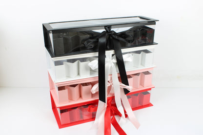 Mother's Day 'MOM' Flower Box with Clear PVC Top, Plastic Liner and Satin Ribbon - Elegant Supply