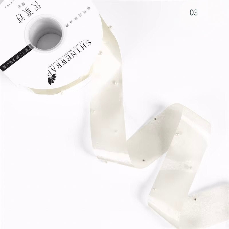 Pearl Beaded Organza Ribbon - 4CM x 10Y - Elegant Supply