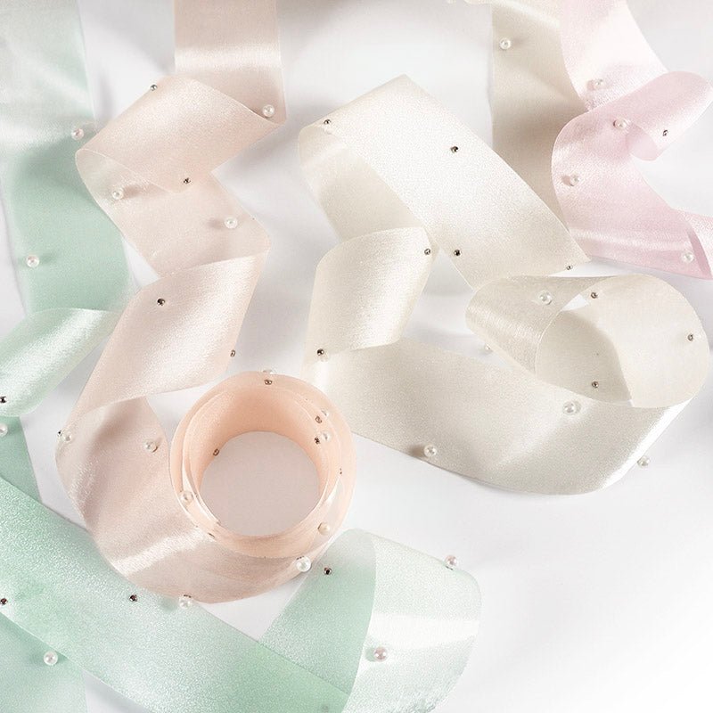 Pearl Beaded Organza Ribbon - 4CM x 10Y - Elegant Supply