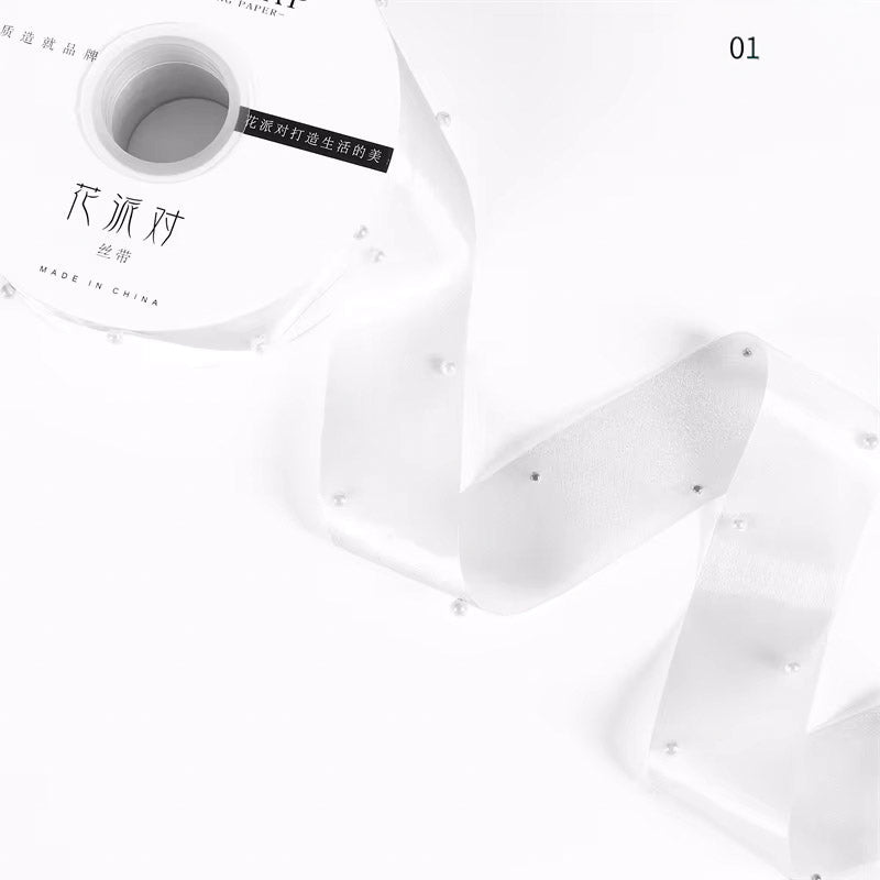 Pearl Beaded Organza Ribbon - 4CM x 10Y - Elegant Supply